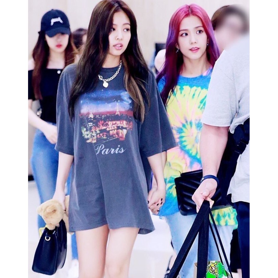 Áo thun tay lỡ dáng rộng vải mềm mịn phong cách jennie blackpink dành cho nam nữ