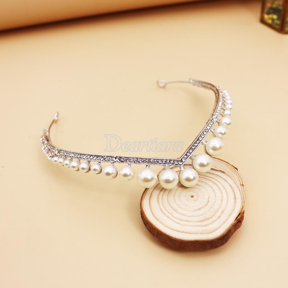 Vương Miện Hợp Kim Đính Ngọc Trai Nhân Tạo Cho Cô Dâu