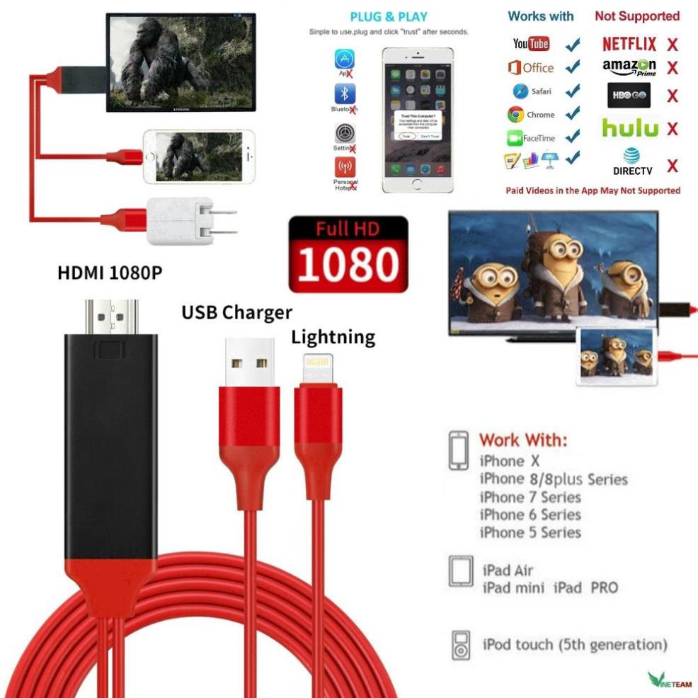 Cáp chuyển đổi Lightning to HDMI Converter Cable HD MHL Audio Video Adapter 1080P For Iphone -dc4437