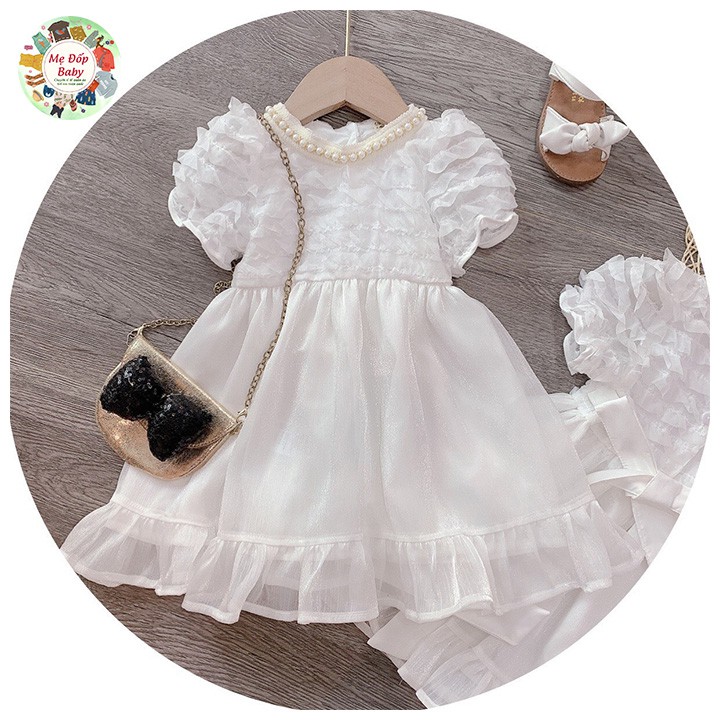 Váy trắng công chúa tay bèo cho bé gái - Mẹ Đốp Baby