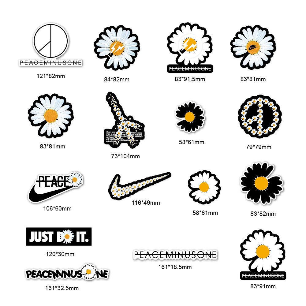 Sticker trang trí chống nước in chữ peaceminusone và hoa cúc