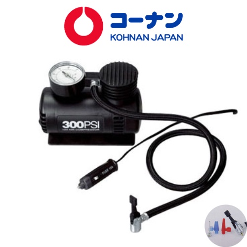 Máy bơm lốp ô tô mini Kohnan KJ07-2003 12V 300PSI/700Kpa đa năng dùng cho xe đạp, xe máy