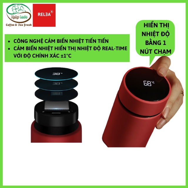 Bình Giữ Nhiệt Thông Minh Hiển Thị Nhiệt Độ Hahulado Relea 500ml Inox 316 Giữ nhiệt 24h Chống rò rỉ - Hàng Chính Hãng