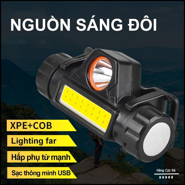 Đèn pin đội đầu mini - Đèn pin led siêu sáng 2 bóng dùng pin sạc, mẫu mới 2020 - hàng cực rẻ HCR-Q5