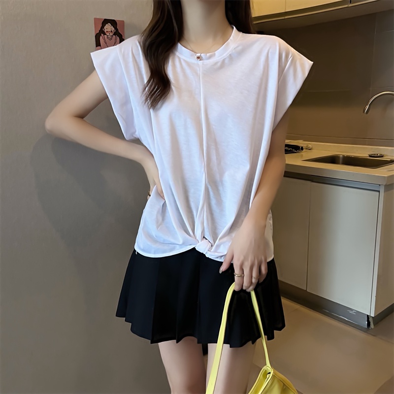 SUXI Áo Thun Ngắn Tay Cổ Tròn Màu Sắc Đơn Giản Thời Trang Mùa Hè Cho Nữ