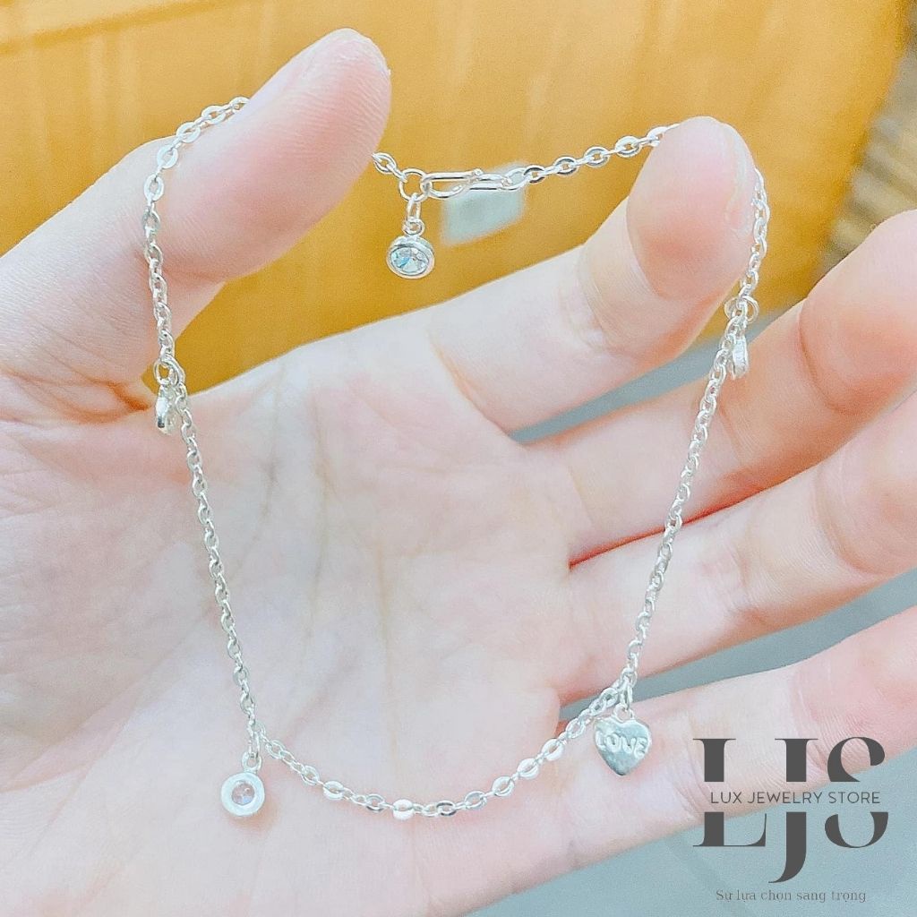 Lắc chân nữ bạc 925 Lux Jewelry, lắc chân bạc nữ hoạ tiết trái tim - LUX818