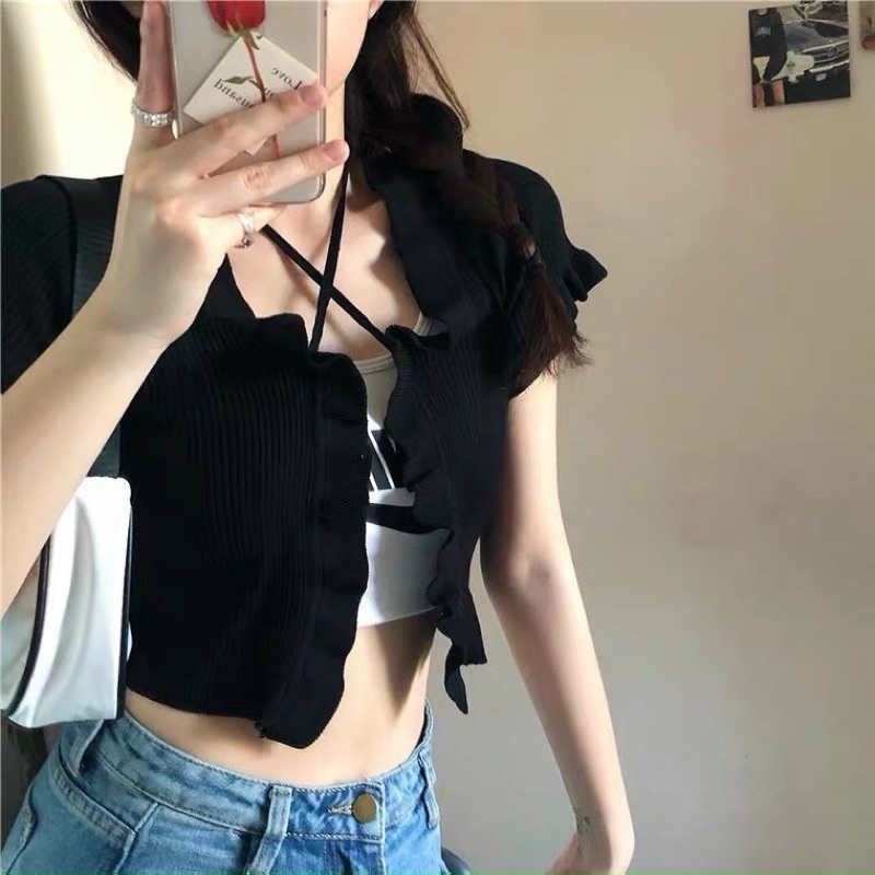 ÁO BÈO CỘT DÂY TAY NGẮN- ÁO KIỂU THUN DIỀN BÈO CỘT DÂY 2 KIỂU