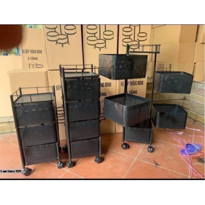 KỆ XOAY VUÔNG Đựng Rau Củ Đồ Dùng Đa Năng Thông Minh 5 Tầng Kalpen, Rổ không tháo rời tiện lợi cho mọi nhà.