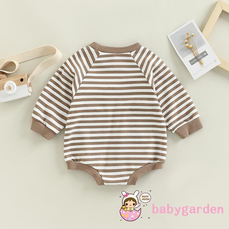 Bộ Áo Liền Quần Dài Tay Cổ Tròn Kẻ Sọc Phối Túi Thời Trang Mùa Xuân Cho Bé Trai 3-24 Tháng Tuổi