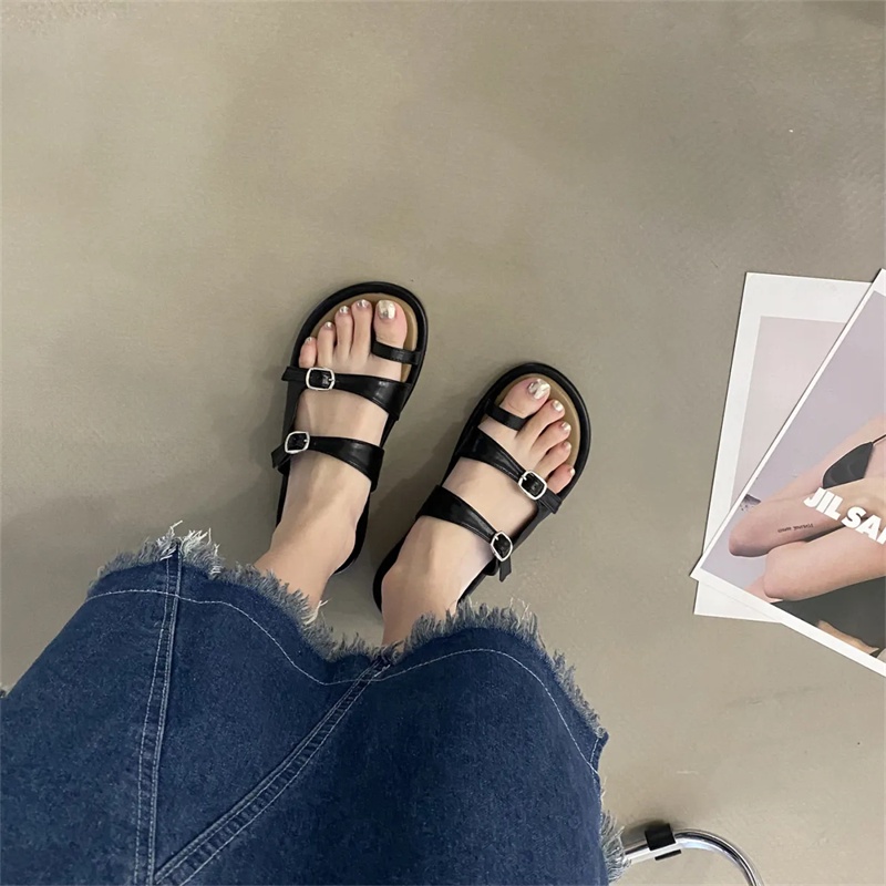Dép Sandal Đế Bằng Phong Cách Retro Thời Trang Mùa Hè Cho Nữ
