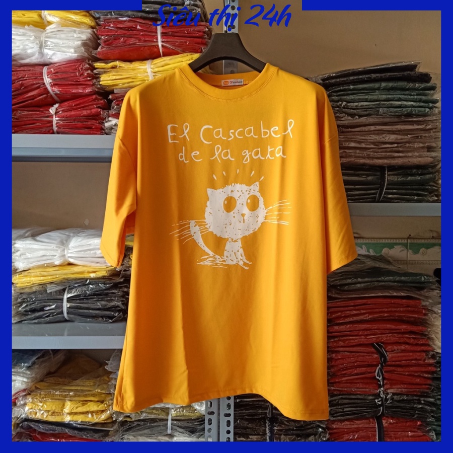 Áo thun form rộng tay lỡ, áo phông unisex Siêu thị 24 giờ in hình Mèo, chữ Cascabel dela gaka
