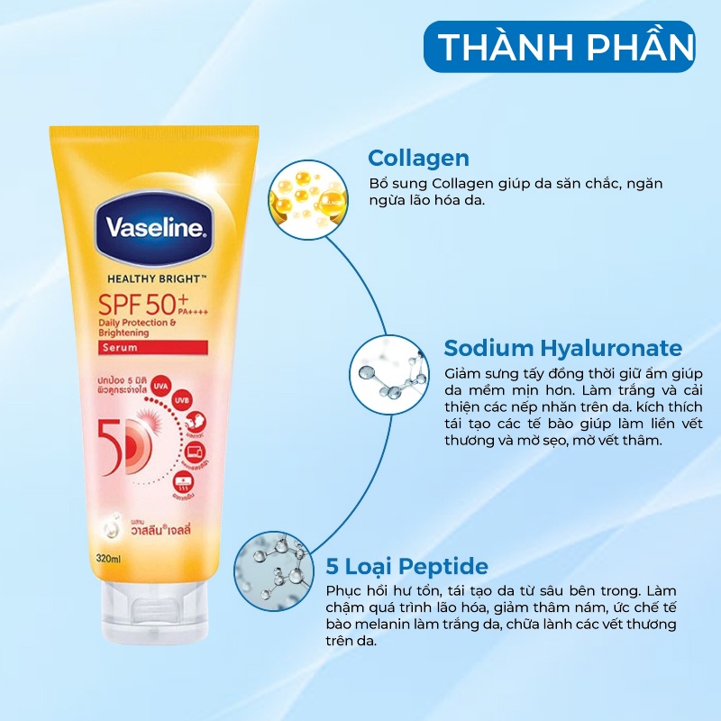 Sữa Dưỡng Thể Body Trắng Da Chống Năng Nâng Tone Vaseline Thái Lan Perfect Serum 50x Spf50+ 320ml Giúp Da Trắng Sáng