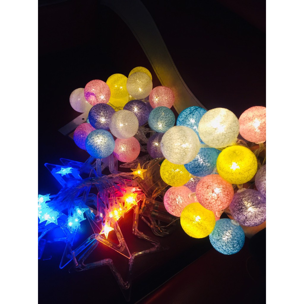 Dây Đèn Led Cotton Ball Trang Trí Lều Chơi Cho Bé - Đèn Led Trang Trí hình quả cầu mây lớn đầy màu sắc