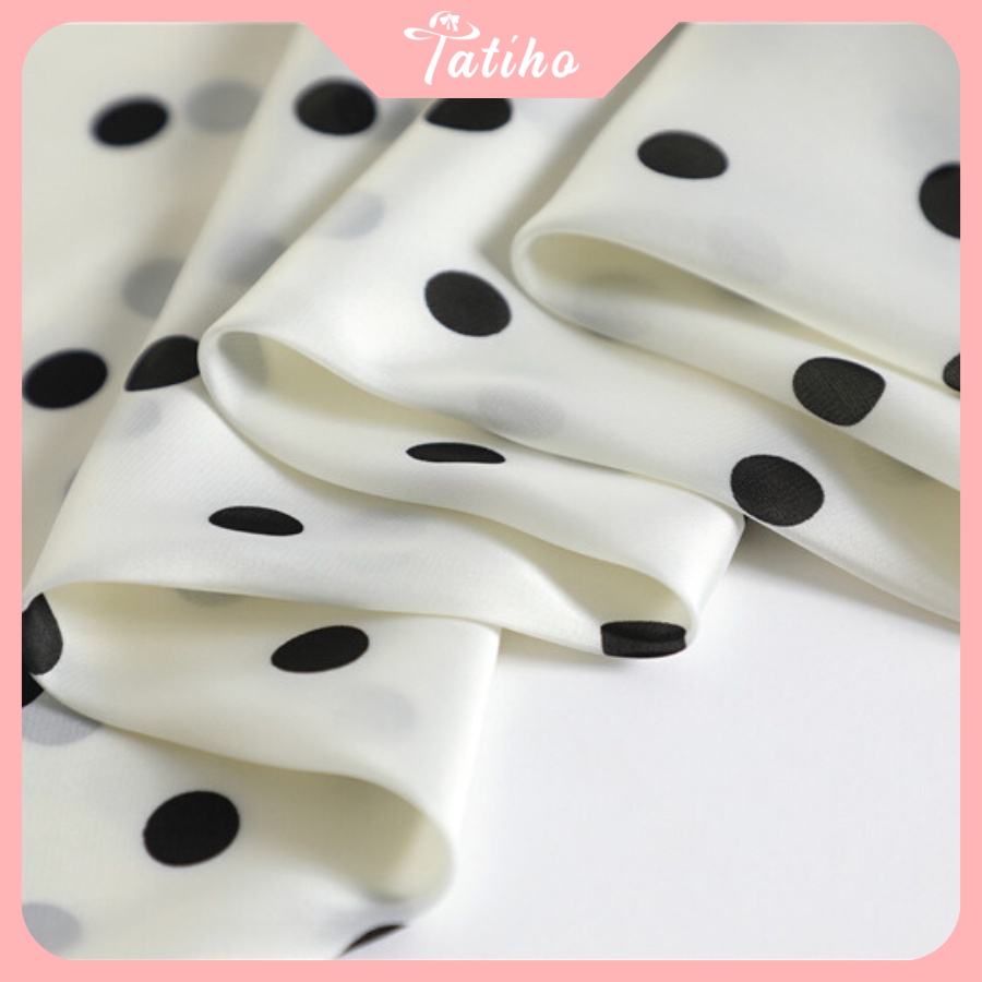 Khăn Lụa Vuông Turban Cao Cấp Họa Tiết Chấm Bi Làm Áo Quàng Cổ - Chất Liệu Silk - 90x90cm - Tatiho - Mã KL056