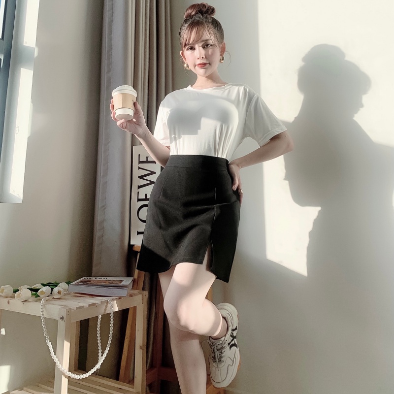 Chân váy ngắn chữ A lưng cao phong cách công sở xẻ 1 bên sang trọng vô cùng tôn dáng Mely Fashion CV04