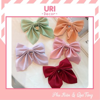 Kẹp tóc nơ phong cách tiểu thư Hàn Quốc, ghim kẹp tóc bằng vải lụa bản to trơn màu cho nữ URI DECOR
