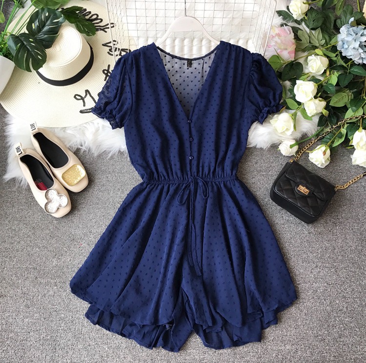 Jumpsuit tay ngắn, đồ bay voan bi nổi siêu xinh