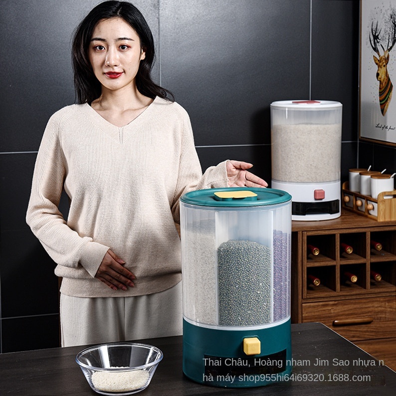 Thùng đựng gạo và ngũ cốc 4 ngăn thông minh dung tích 10kg - Có nút bấm dễ dàng để lấy gạo-XQY09