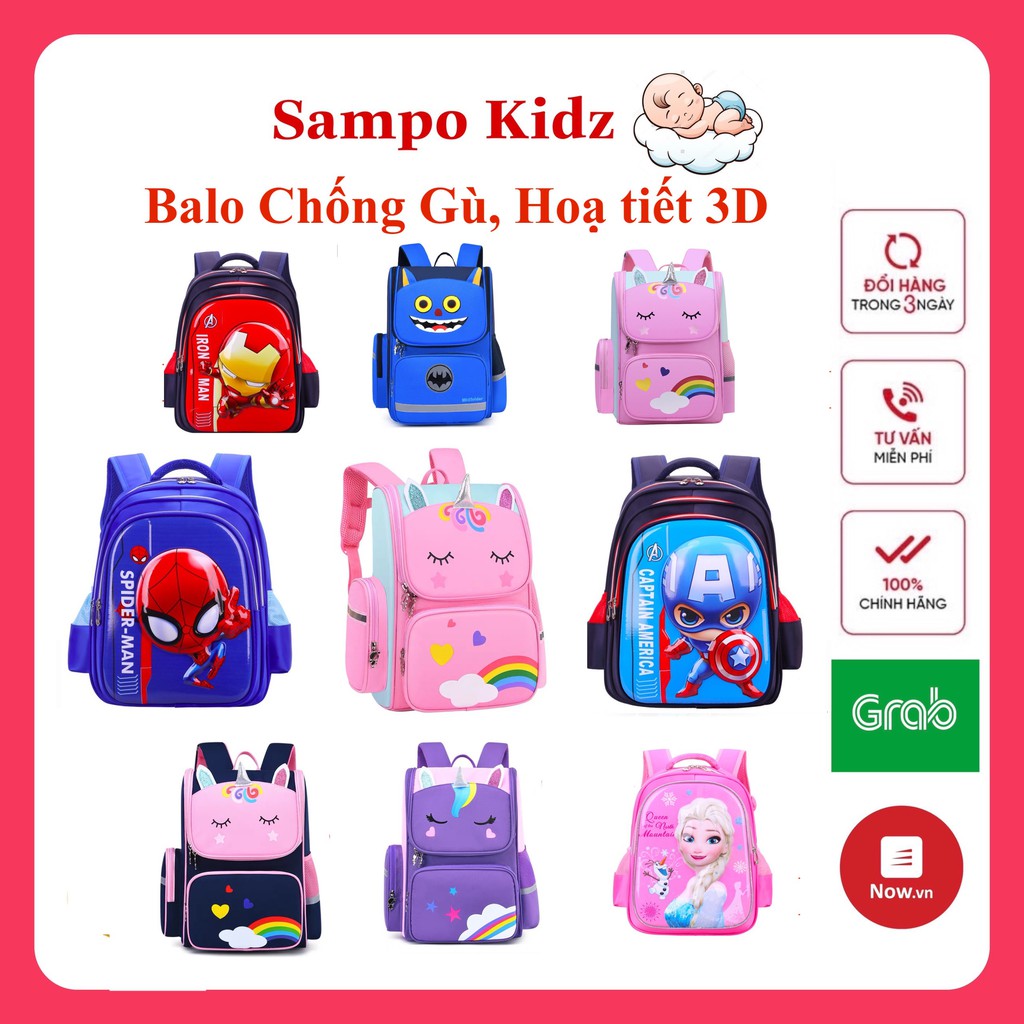 Balo Trẻ Em Chống Gù Nhẹ Hoạ Tiết Unicorn, Balo In Hình 3D Nhân Vật Hoạt Hình Cao Cấp