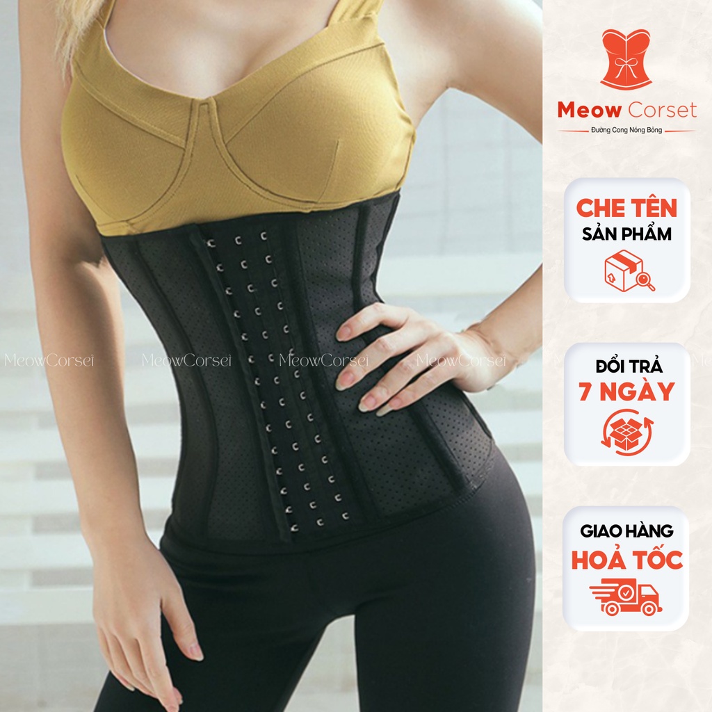 Gen đai latex 9 xương thông hơi thế hệ mới siết eo giảm mỡ [MEOW Corset]