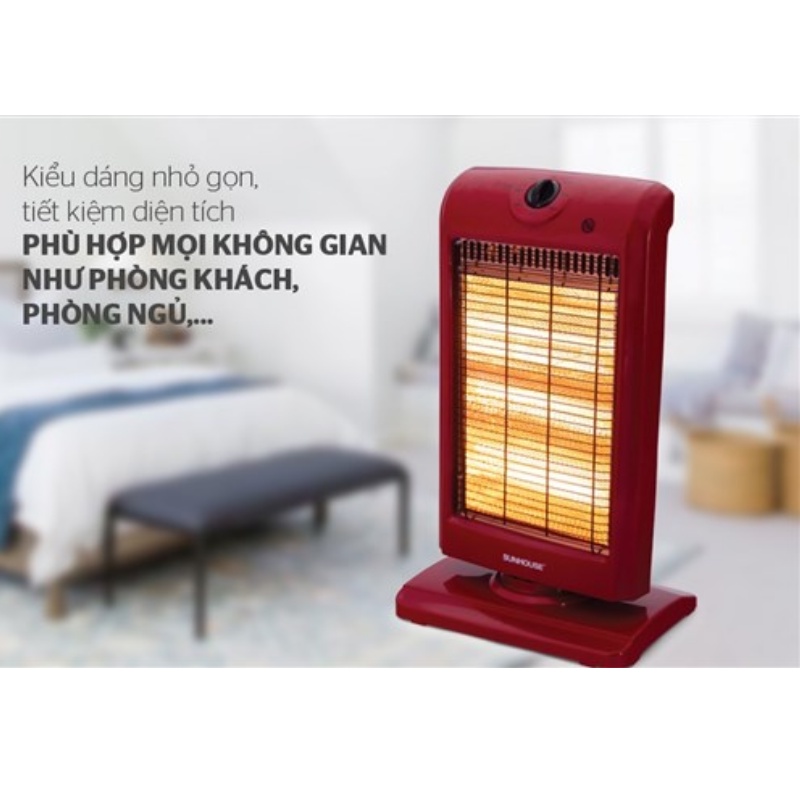 Đèn Sưởi 3 Bóng Halogen Sunhouse SHD7016 ,  Máy Sưởi Điện Đèn Thạch Anh Không Gây Khô Da Và Khó Thở  - BH 12 Tháng