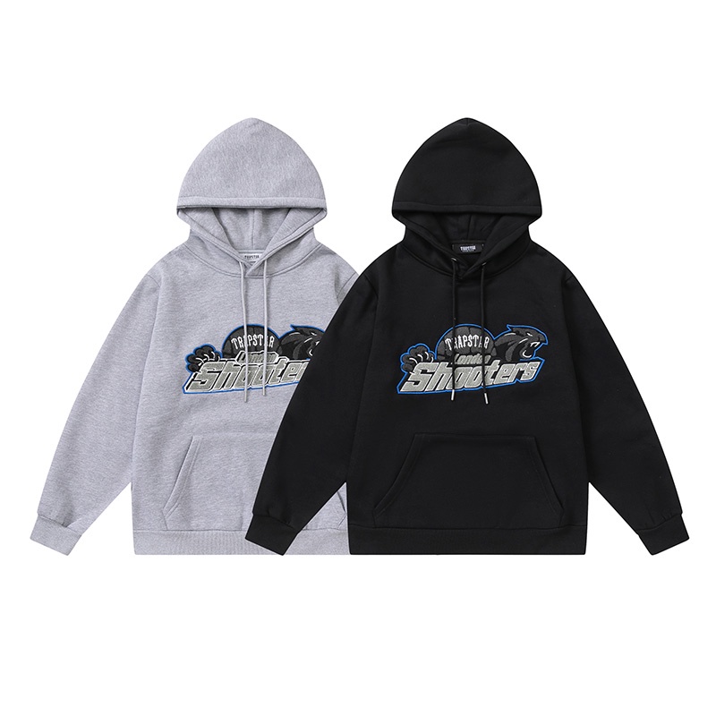 Hàng Bán Chạy --Trapstar-r Áo Sweatshirt Lót Lông Cừu Thêu Hình Đầu Hổ Xám Xanh Lam