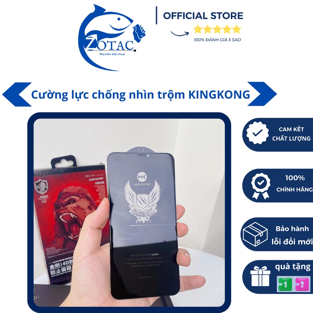 Kính Cường Lực chống nhìn trộm KINGKONG dành cho dòng máy IP 6plus/6splus/7plus/8plus/x/xr/xs/11/12/13promax