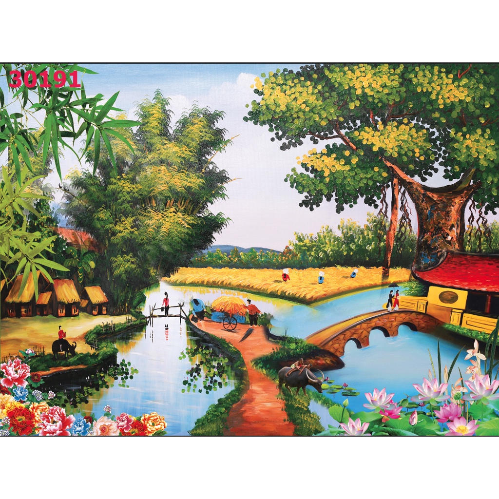 Tranh Dán tường 3D Phong Cảnh Đồng Quê không phai màu, hình ảnh rõ nét