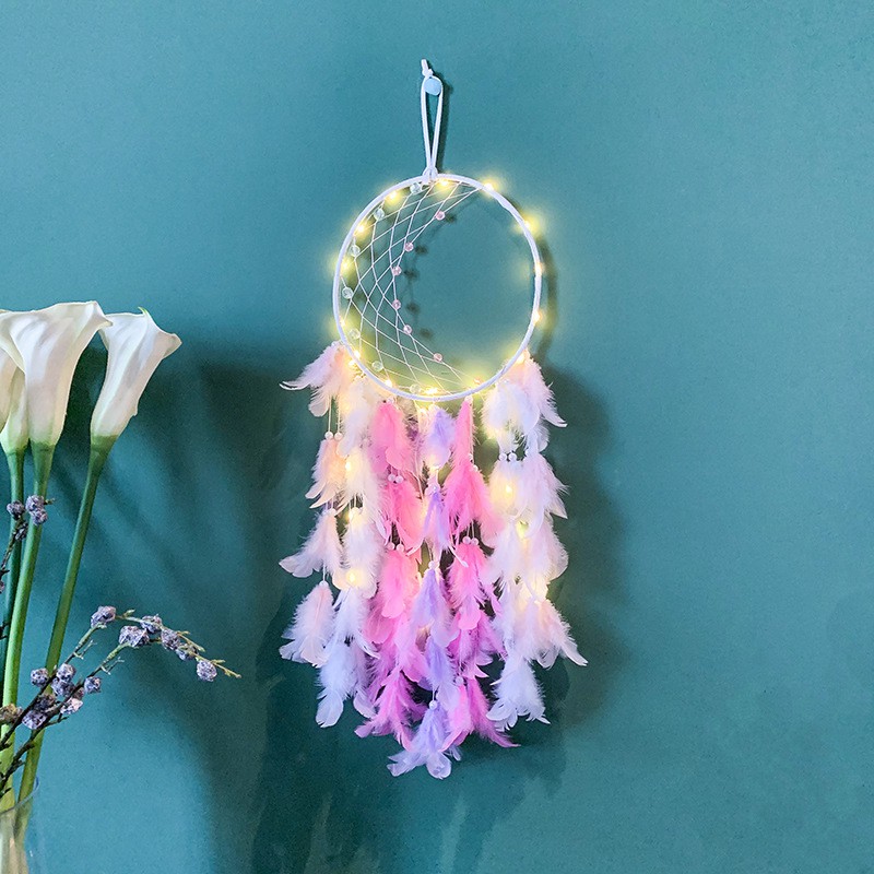[ Hàng Có Sẵn ] - Dreamcatcher Tông Hồng Hình Mặt Trăng Có Led Đính Kèm