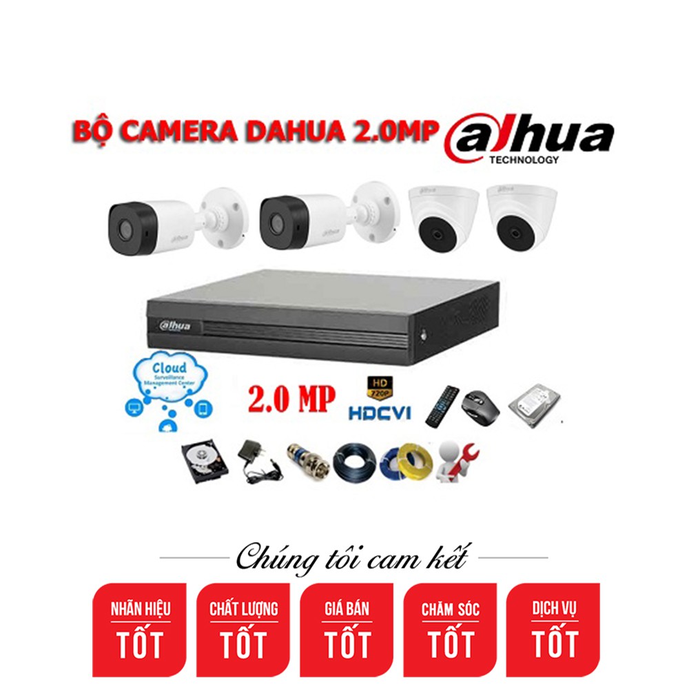 Bộ camera 4 mắt 2mp đầy đủ phụi kiện cắm là chạy (thương hiệu camera nổi tiếng DAHUA)