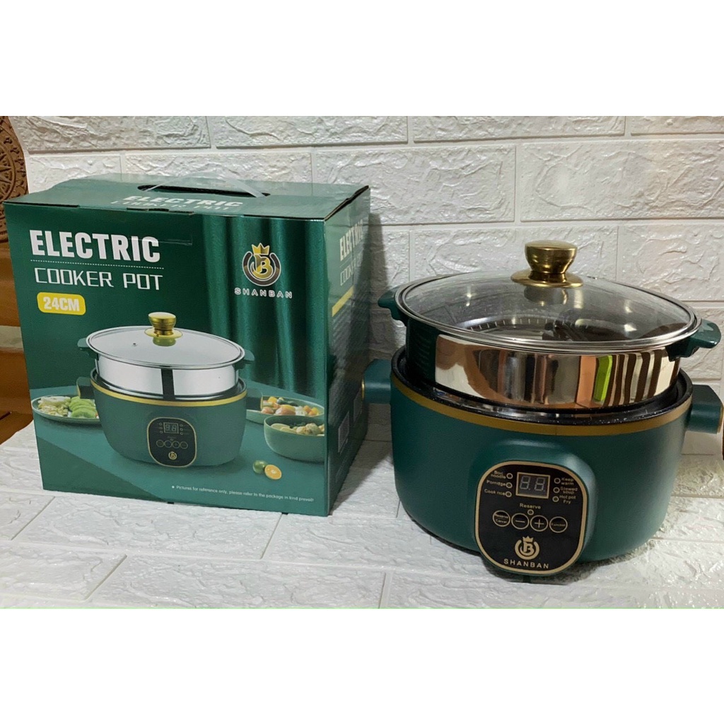 BẾP ĐIỆN ĐA ELECTRIC COOKER POT SHANBAN 24CM 2 TẦNG KHAY HẤP INOX