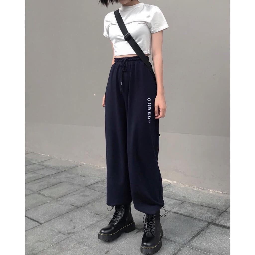 Quần thun jogger rút gấu in chữ cubed 3 màu xám/trắng/đen bao ngầu bao chất (kèm video/ảnh thật) Xưởng Sỉ Nguyễn Hoa