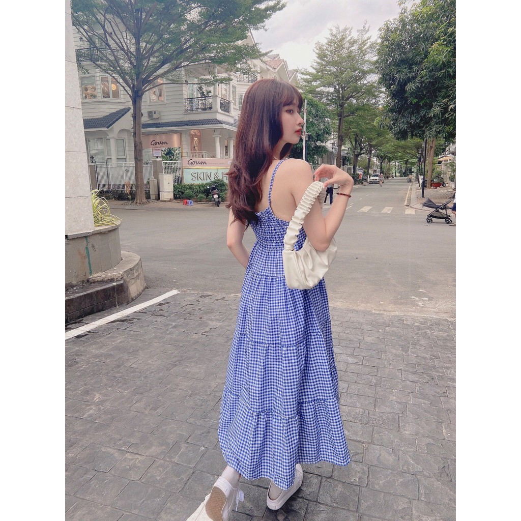 Váy kẻ babydoll 2 dây chun ngưc 🛑FREESHIP🛑 Đầm babydoll kẻ dáng dài tiểu thư AD112 | BigBuy360 - bigbuy360.vn