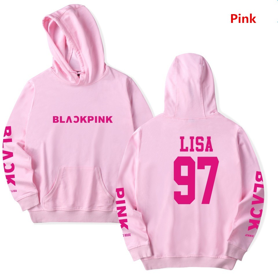 Áo có nón tay dài in chữ cho fan nữ của LISA BLACK PINK