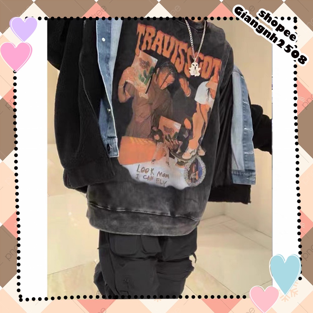 A024 Áo sweater nam nữ đen loang oversize thu đông Áo Hoodie nỉ dài tay hiphop cá tính form rộng unisex