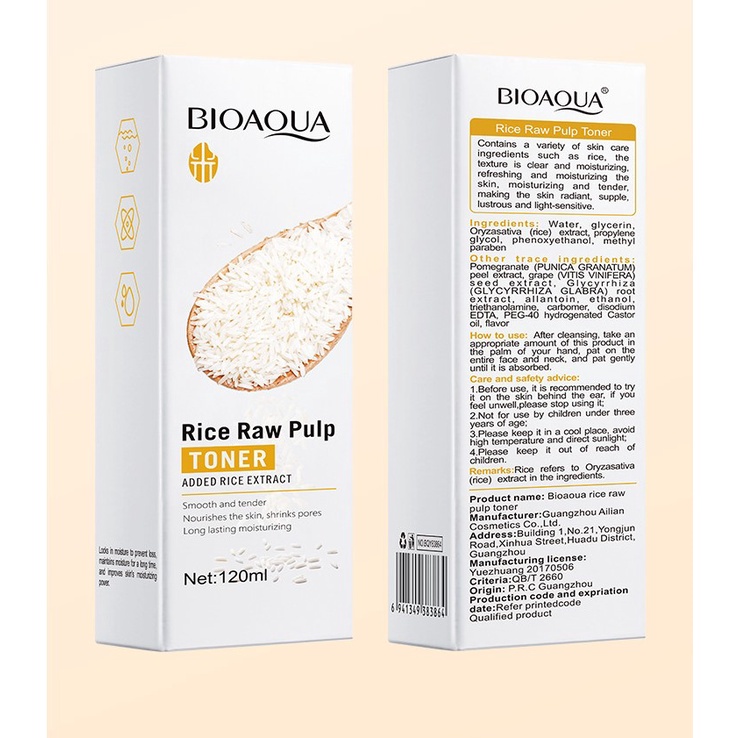 Nước Toner Bioaqua Rice Toner Se Khít Lỗ Chân Lông Dưỡng Ẩm Sáng Da Surica BA01