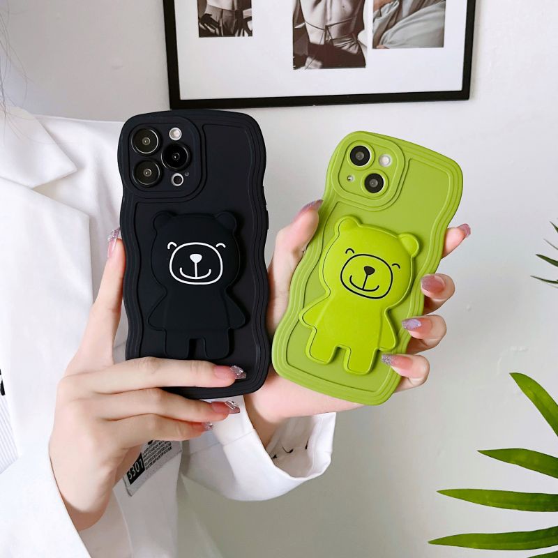 Ốp Điện Thoại Có Giá Đỡ Hình Gấu Cho iPhone 13 11 pro Max X XS Max 7 / 8 Plus