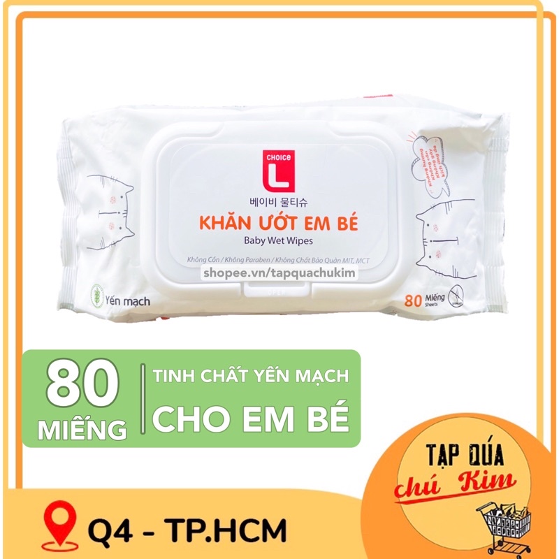 Khăn ướt em bé CHOICE L gói 80 TỜ sợi cotton mềm
