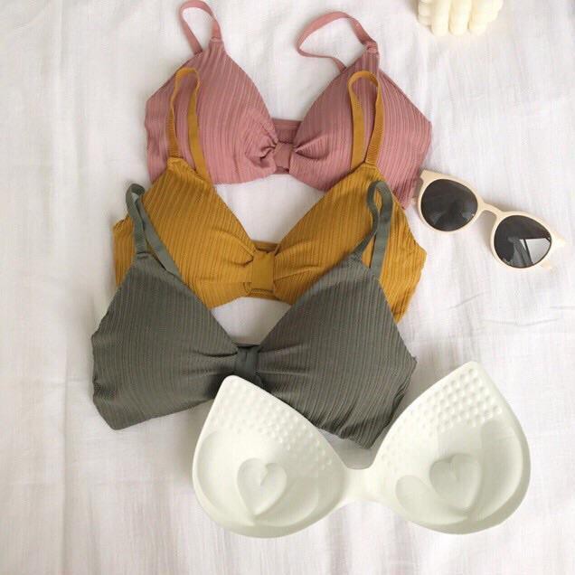 Áo Bra Tăm Thắt Nơ 9932  Áo Bra Thắt Nơ Gân Tăm 💖FREESHIP💖 Bra Nữ Cực Xinh Cotton 2 Dây [Có Mút Ngực Có Thể Tháo Rời] | BigBuy360 - bigbuy360.vn