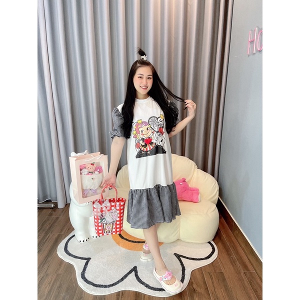 ĐẦM BABYDOLL DÁNG DÀI PHỐI CARO DỄ THƯƠNG - CÓ TRÁI TIM NỔI