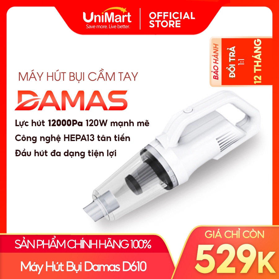 Máy Hút Bụi Cầm Tay Không Dây Sử Dụng Pin Sạc Damas D610 - Hàng Chính Hãng - UniMart Official Store