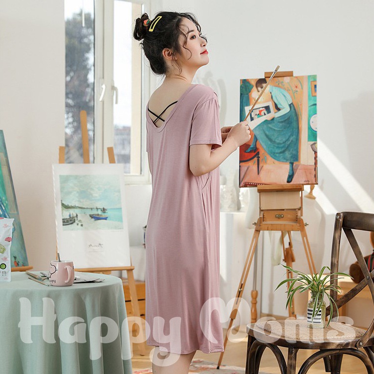 Đầm Bầu Thun Cho Con Bú Mặc Ở Nhà Chất Vải Modal Mềm Mịn Thoáng Mát - Đồ Bầu HappyMom