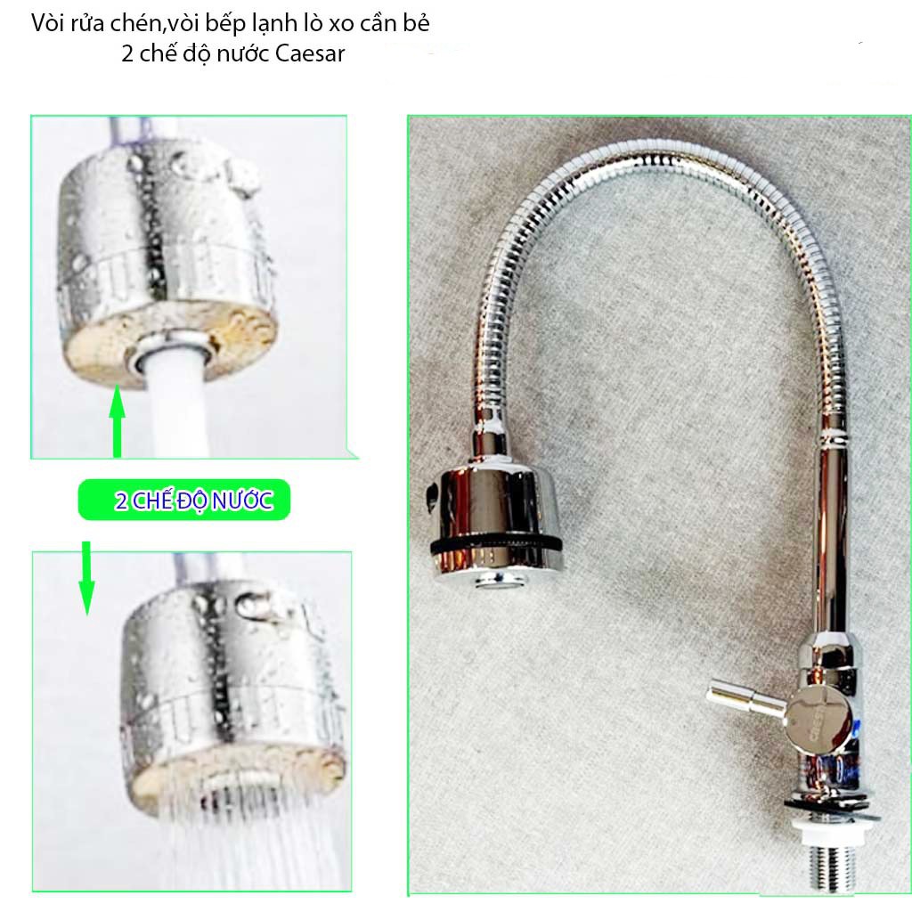 Vòi rửa chén CAESAR 025C cần lò xo dẻo, đầu vòi có 2 chức năng phun nước - Vòi bếp lạnh CAESAR