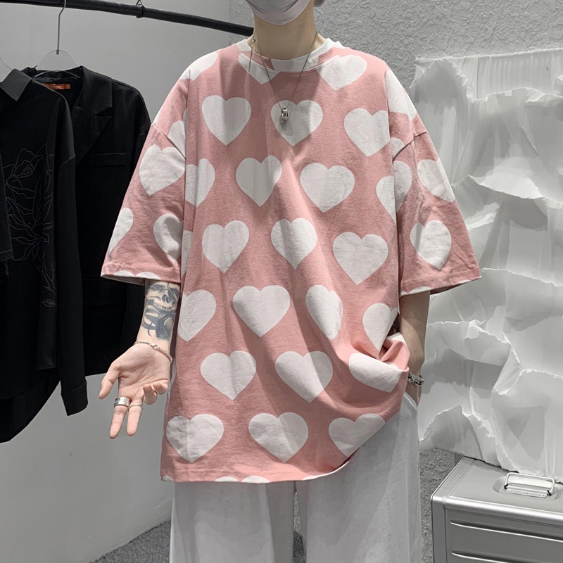 Áo Thun Nam Tay Ngắn In Hình Trái Tim Trẻ Trung