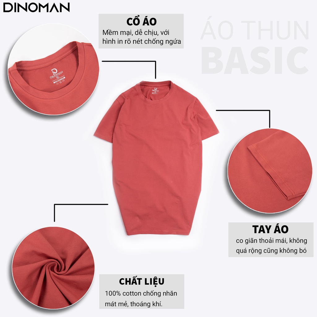 Áo Thun Basic Cổ Tròn DINOMAN Chất liệu Cotton 100% Co Giãn Dày Dặn Siêu Thoáng Mát Form Regular Fit