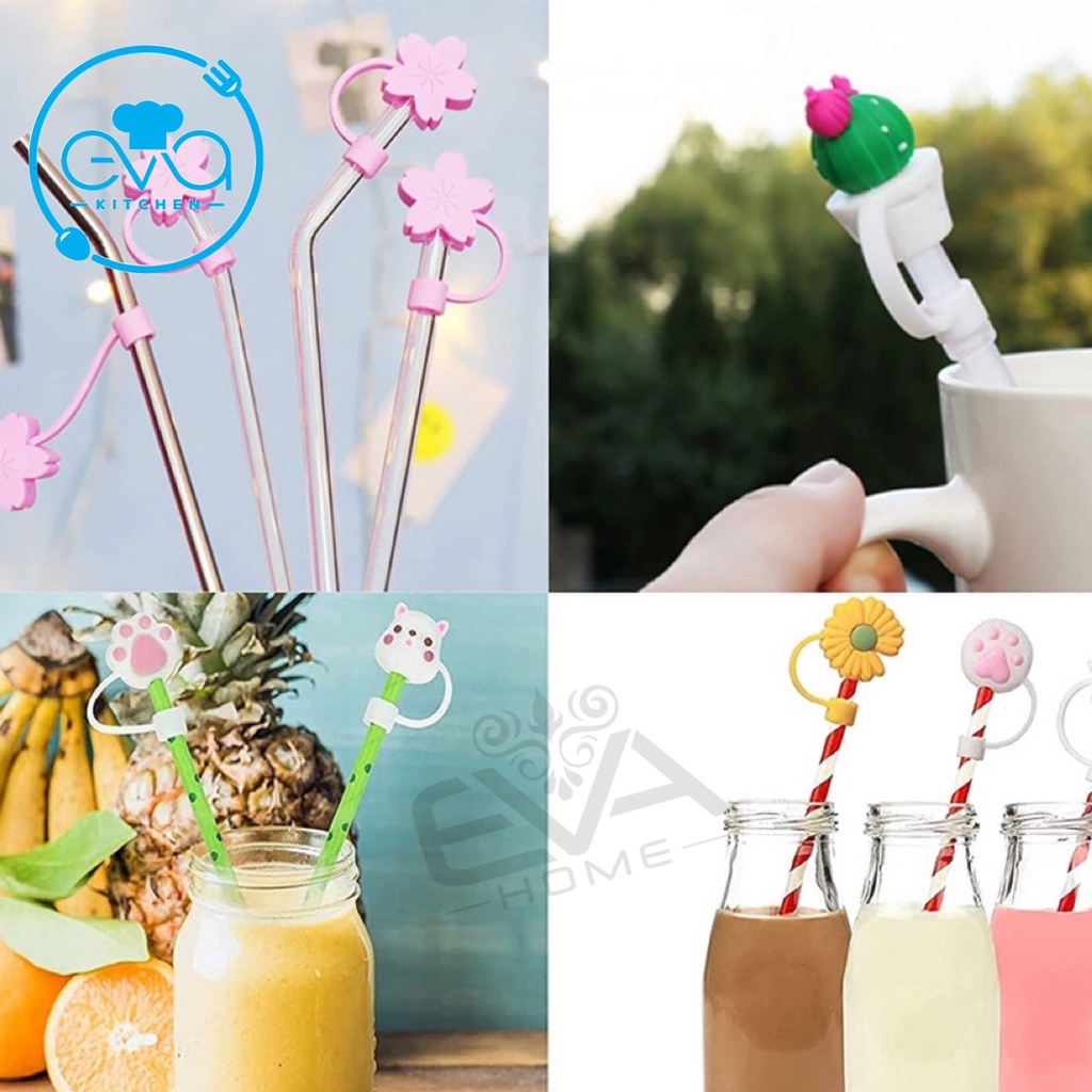 Nút Đậy / Nắp Đậy Ống Hút Silicone 3D Chống Bụi Hoạ Tiết Hoạt Hình Dễ Thương SP3452