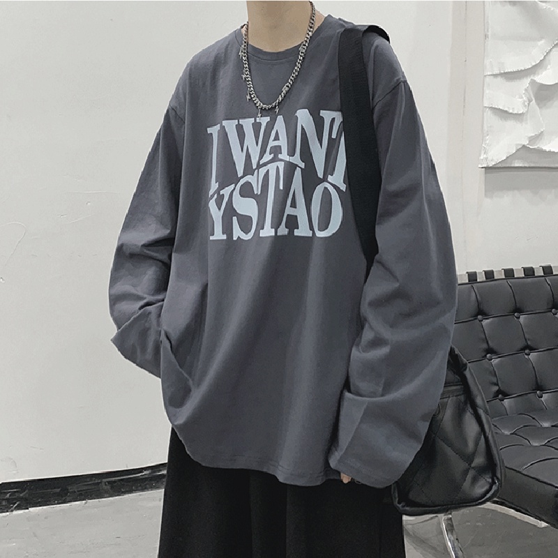 Áo Thun Tay Dài Dáng Rộng In Chữ Phong Cách Hip Hop Đường Phố Hàn Quốc Thời Trang Cho Nam Và Nữ Size M-5XL