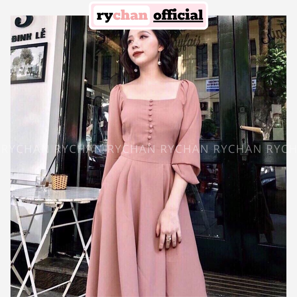 [ẢNH THẬT CUỐI] DM484 - Đầm Maxi Cổ Vuông Phối Nút Bọc Nhiều Màu