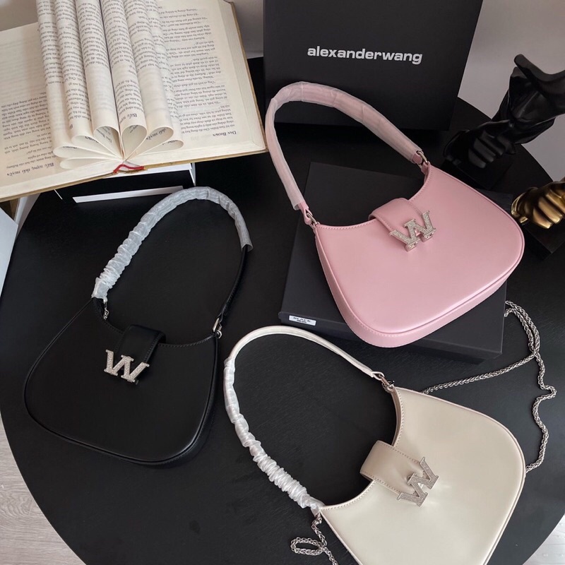 Túi Wang W dáng bầu kẹp nách da trơn mịn size mini và size 21 hàng xuất