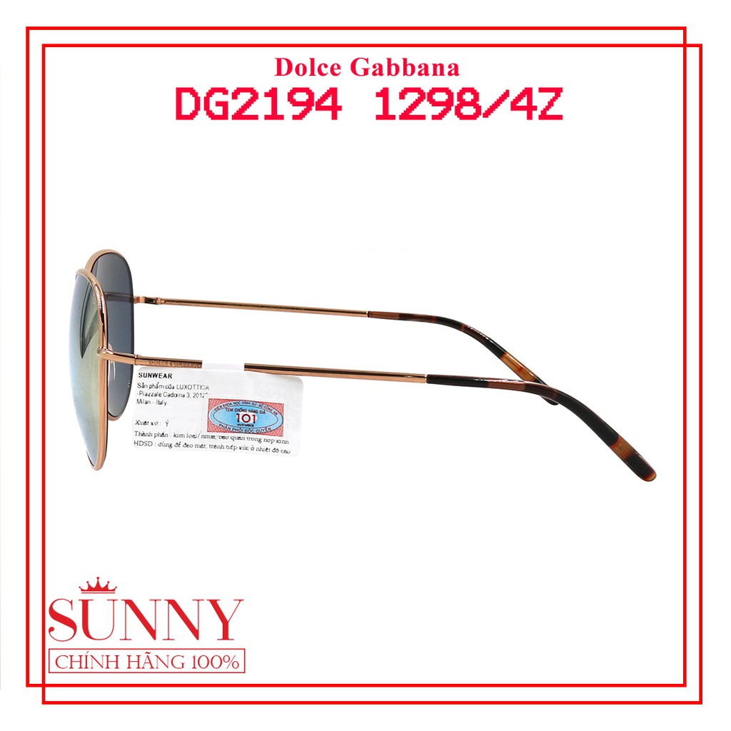 Kính mát chính hãng Dolce&amp;Gabbana DG2194 1298/4Z màu sắc thời trang, thiết kế dễ đeo bảo vệ mắt